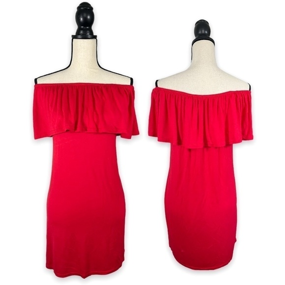 NWT Boohoo Off the Shoulder Cherry Red Swing Dress sz 6 - Picture 9 of 10